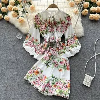 RUGOD 2022, весна и лето, плиссированный топ с рукавами-фонариками на талии в стиле ретро + широкие шорты с высокой талией, костюм из двух предметов