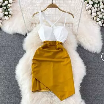 RUGOD 2023 Лето Новое Сексуальное Висячее Платье с Открытой Спиной и Низкой Грудью Модное Тонкое Облегающее Платье-Сумка Хип-Платье для Женщин