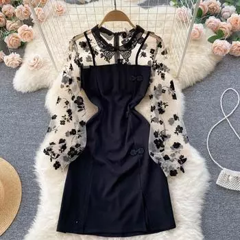 RUGOD, элегантное маленькое черное платье в стиле новых знаменитостей в стиле Хепберн, женское сетчатое платье с тонким разрезом на талии