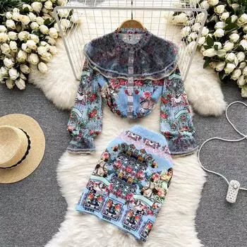 RUGOD элитный ретро-стиль с воротником-стойкой, легкий знакомый стиль, ниша с принтом, модный возрастной костюм из двух предметов