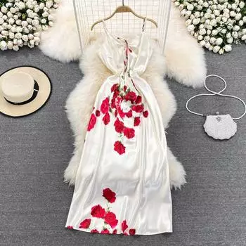 RUGOD атласное платье без рукавов с высокой талией и v-образным вырезом, новинка лета 2022, сексуальное тонкое платье на подтяжках