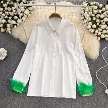 RUGOD Белая рубашка с кисточками, свободная рубашка с длинными рукавами, осенняя корейская версия, дизайн, ниша, французский топ, женский