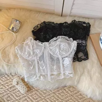 RUGOD белое французское нижнее белье из рыбьей кости, жилет, сексуальный топ, женский корсет, верхняя одежда, короткая сетчатая вышивка