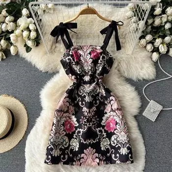 RUGOD Bloemen Jarretel Jurk Vrouwen Jurk Zomer 2022 Nieuwe Ontwerp Gevoel Van Minderheid Chic Buitenlandse Stijl Korte Jurk