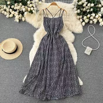 RUGOD богемное длинное платье женское летнее новое приморское праздничное платье на подтяжках во французском стиле ретро с высокой талией и цветочным принтом