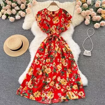 RUGOD богемное длинное платье женское летнее новое корейское платье с принтом без рукавов на шнуровке облегающее и тонкое большое распашное платье с цветочным принтом One Size