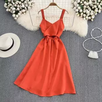 RUGOD богемное пляжное платье на морском курорте сексуальное платье на подтяжках модное летнее платье трапециевидной формы с v-образным вырезом на талии и пупком