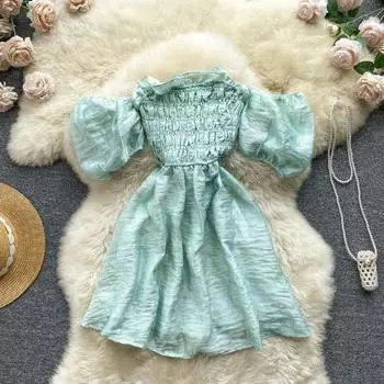 RUGOD Bubble с короткими рукавами и открытыми плечами, лето 2022, новый стиль, талия и тонкий темперамент, пышное платье принцессы на одно плечо