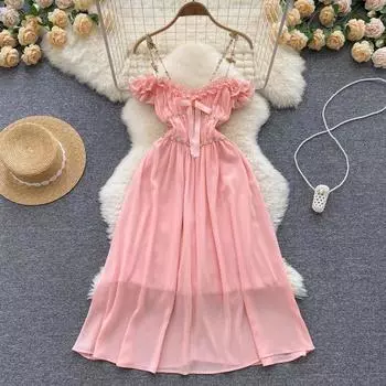 RUGOD Design Sense Temperament Тонкое платье на подтяжках Сексуальное элитное праздничное платье с открытыми плечами