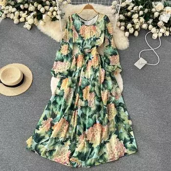 RUGOD для путешествий, фотоотпуска, 2022, весеннее высококачественное платье, женское платье для похудения с талией, большое свободное платье с принтом