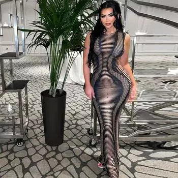 RUGOD Европа и США, новое летнее модное женское платье с круглым вырезом и облегающим силуэтом с высокой талией и приподнятыми бедрами S