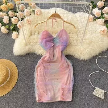 RUGOD Европейский и американский стиль, дизайн, ощущение легкости, сексуальная марлевая повязка на шею, плотное платье без бретелек, короткое платье с запахом на бедрах