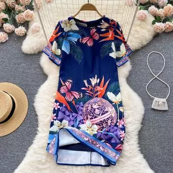 RUGOD, европейский и американский стиль, лето 2022, новое свободное и тонкое модное свободное кукольное платье с тонким темпераментным принтом и средними рукавами