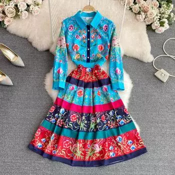 RUGOD европейское и американское платье трапециевидной формы контрастного цвета с тонкой талией и принтом, большое длинное летнее платье M