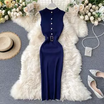 RUGOD Европейское и американское платье, женское новое бордовое сексуальное платье на шнуровке на талии и бедрах, эластичное вязаное сексуальное платье без рукавов One Size чёрный