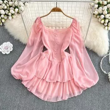 RUGOD First Love Dress, шифоновое платье с квадратным вырезом, женское платье весны 2022, новое платье принцессы с пышными рукавами и рюшами на талии