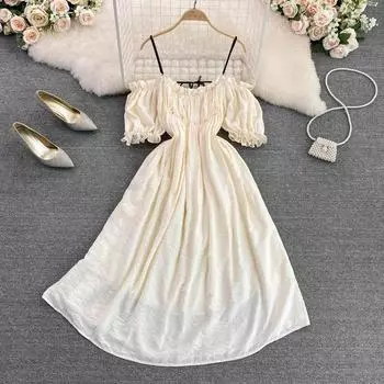 RUGOD французское платье на подтяжках First Love, летняя мода 2022, супер фея, платье трапециевидной формы с открытыми плечами и талией для похудения