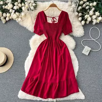 RUGOD французское ретро платье с колокольчиком, новинка лета 2022, нежное стильное платье трапециевидной формы с тонкой талией и пышными рукавами