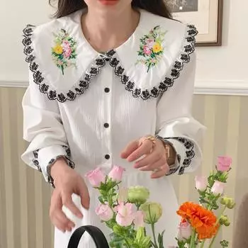 RUGOD Heavy Industry Французский темпераментный кукольный воротник в стиле ретро с вышитым цветочным украшением, тонкое платье