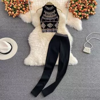 RUGOD Heavy Industry Hot Drill Top Летний тонкий жилет без рукавов женский костюм-двойка с высокой талией эластичные брюки-карандаш S чёрный