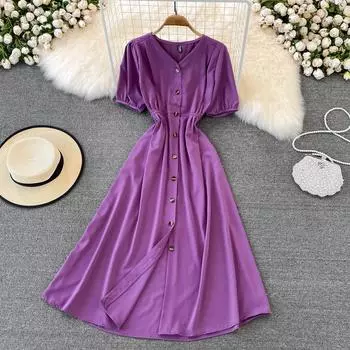 RUGOD Hepburn, светлое однобортное платье в зрелом стиле с v-образным вырезом, новинка лета, французское суперфея, нежное темпераментное большое свободное платье One Size чёрный