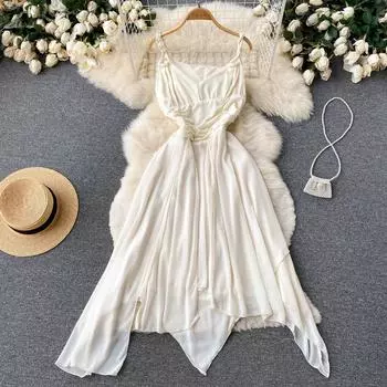 RUGOD Элегантное темпераментное французское платье женское летнее элитное тонкое длинное платье с завышенной талией