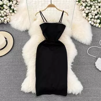 RUGOD Элегантное темпераментное платье без бретелек и без бретелек с бусинами для ногтей, модное тонкое платье без рукавов с разрезом на ягодицах, летнее платье