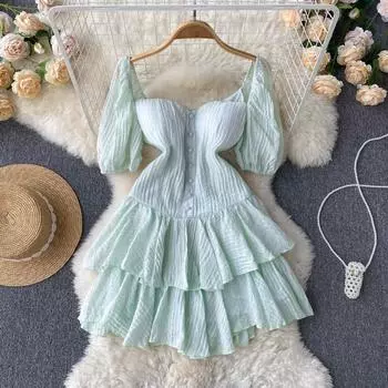 RUGOD Элегантное темпераментное платье без рукавов 2022 Лето Новое модное облегающее и тонкое платье трапециевидной формы с рюшами