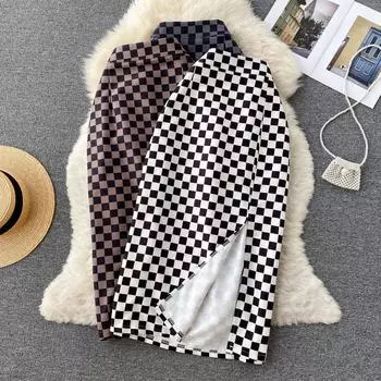 RUGOD клетчатая юбка, женская весенне-летняя новая нишевая юбка в один шаг с разрезом, средней длины, с высокой талией, А-образная юбка с запахом на бедре