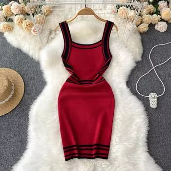 RUGOD контрастное платье-жилет для похудения талии, женское осеннее трикотажное тонкое платье с внутренней стороны