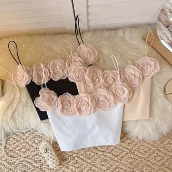 RUGOD Корейская версия сладкого сексуального бретеля с открытыми плечами, женский короткий топ с трехмерным цветком в иностранном стиле