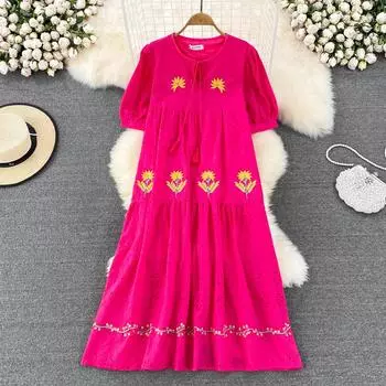 RUGOD Корейское Ретро-образное платье с v-образным вырезом и складками, свободное платье трапециевидной формы с высокой талией, элегантное большое длинное платье One Size зелёный