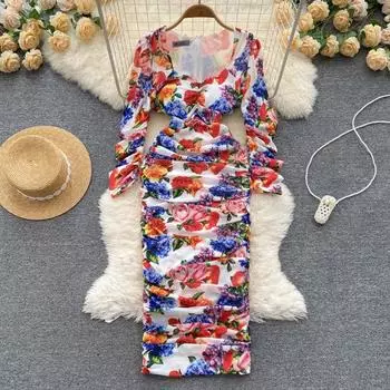 RUGOD Легкое облегающее платье длиной до бедра для взрослых, весенне-осеннее 2022, облегающее платье с темпераментным принтом S