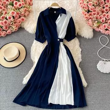 RUGOD, легкое платье-рубашка в знакомом стиле, женское летнее платье, новое облегающее длинное платье, платье контрастного цвета с вышивкой во французском стиле