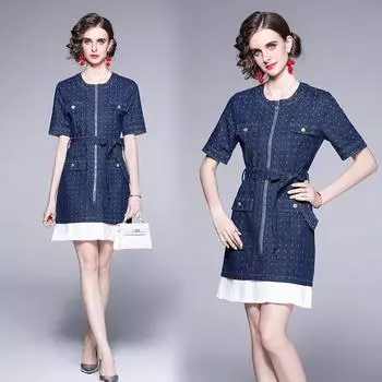 RUGOD, легкое платье в знакомом стиле, элитное профессиональное дизайнерское платье Royal Sister, весна 2022, новое женское модное платье с круглым вырезом на шнуровке M синий