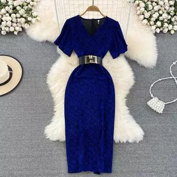 RUGOD Летнее эластичное плотное облегающее хип-платье с v-образным вырезом и летящими рукавами