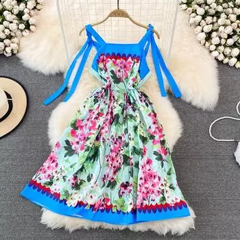 RUGOD летнее легкое платье с бюстгальтером в зрелом стиле и на подтяжках для отдыха на море, пляжное платье, модное платье с открытой спиной и без рукавов с принтом в форме буквы А-слово