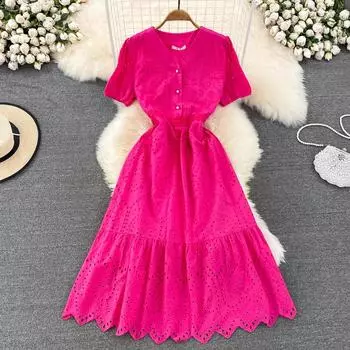 RUGOD летнее нежное темпераментное платье трапециевидной формы с v-образным вырезом и v-образным вырезом, связанное крючком, с открытой талией, для отдыха на море, длинное распашное платье