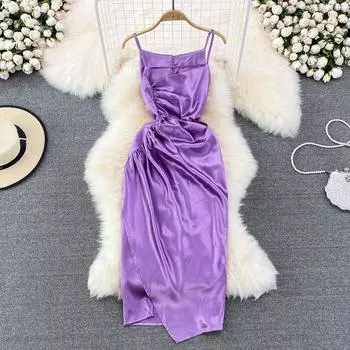 RUGOD летнее новое легкое платье на подтяжках в зрелом стиле модное тонкое плиссированное платье без рукавов с диагональным воротником на подтяжках и запахом на бедре