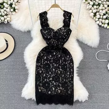 RUGOD летнее новое стильное легкое французское темпераментное платье на подтяжках в зрелом стиле модное тонкое кружевное платье без рукавов на бедрах