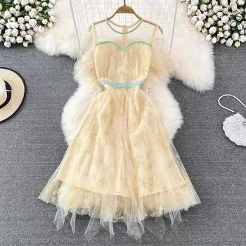 RUGOD летнее платье трапециевидной формы в стиле ретро с круглым вырезом на талии и короткими рукавами, женское платье трапециевидной формы с листьями лотоса