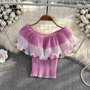 RUGOD летнее сексуальное платье с одним словом и вырезом, топы с рюшами, модная короткая блузка с тонкой талией для женщин