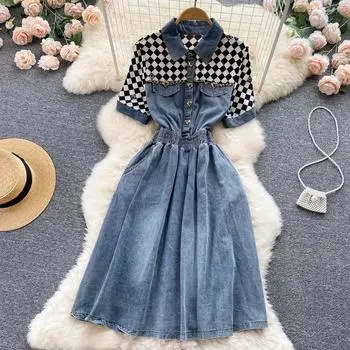 RUGOD Летние уменьшающие возраст платья с талией и тонким джинсовым платьем, новый модный дизайн, платье с нишевым темпераментом M синий