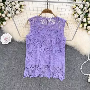 RUGOD, летний топ без рукавов в иностранном стиле, с круглым вырезом, тонкий, кружевной, с крючками, с цветочным узором, свободный жилет, женская одежда