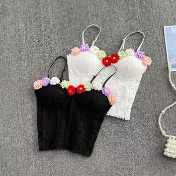 RUGOD, летний трехмерный цветочный кружевной крючок, цветочная салфетка с бюстгальтером, жилет на подтяжках, женская одежда, бюстгальтер в иностранном стиле, короткий модный топ