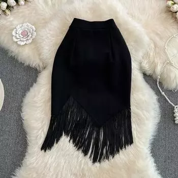 RUGOD летняя легкая юбка в зрелом стиле с вышивкой, высокая талия, нерегулярная тонкая сексуальная посылка, юбка на бедрах, одношаговая юбка для женщин S чёрный