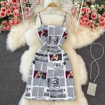 RUGOD, летняя новая индивидуальная сумка с буквенным принтом, платье на бедрах на подтяжках, дизайнерское тонкое платье-топ