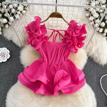 RUGOD, летняя новая стильная универсальная пресс-плиссированная шифоновая рубашка с завязками на талии и листьями лотоса, женский короткий топ в иностранном стиле One Size зелёный