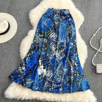 RUGOD, лето 2022, корейская тонкая висячая юбка с цветочным принтом и высокой талией, средней длины, А-образная юбка с запахом на бедрах «рыбий хвост»