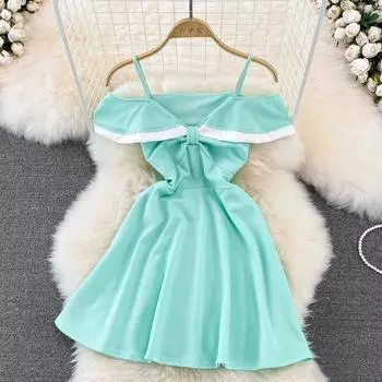 RUGOD Лето 2022 Корейское платье А-образной формы в тон с галстуком-бабочкой, тонким поясом для чулок и дизайном в стиле меньшинства